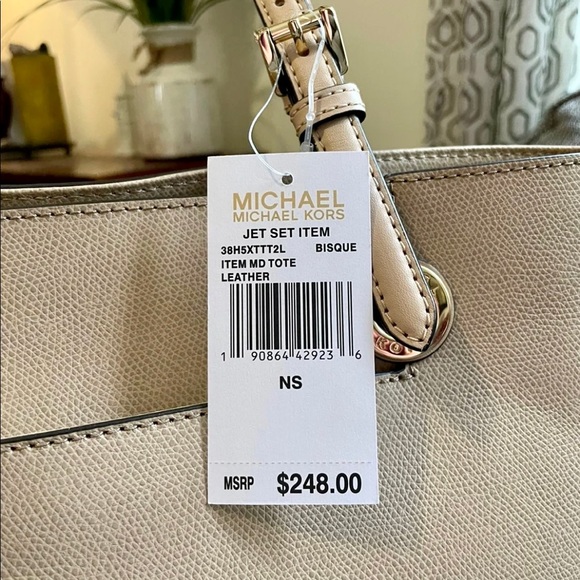 RARE Michael Kors Jet Set Item Medium Leather Tote Bag in Taupe - Picture 2 of 8